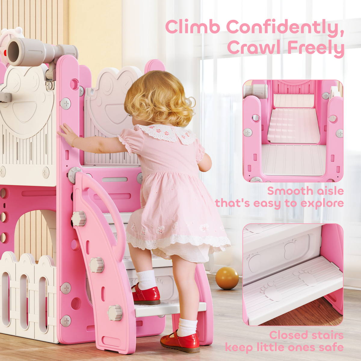 7-in-1 Indoor Playground Slide Set ā Pink & White