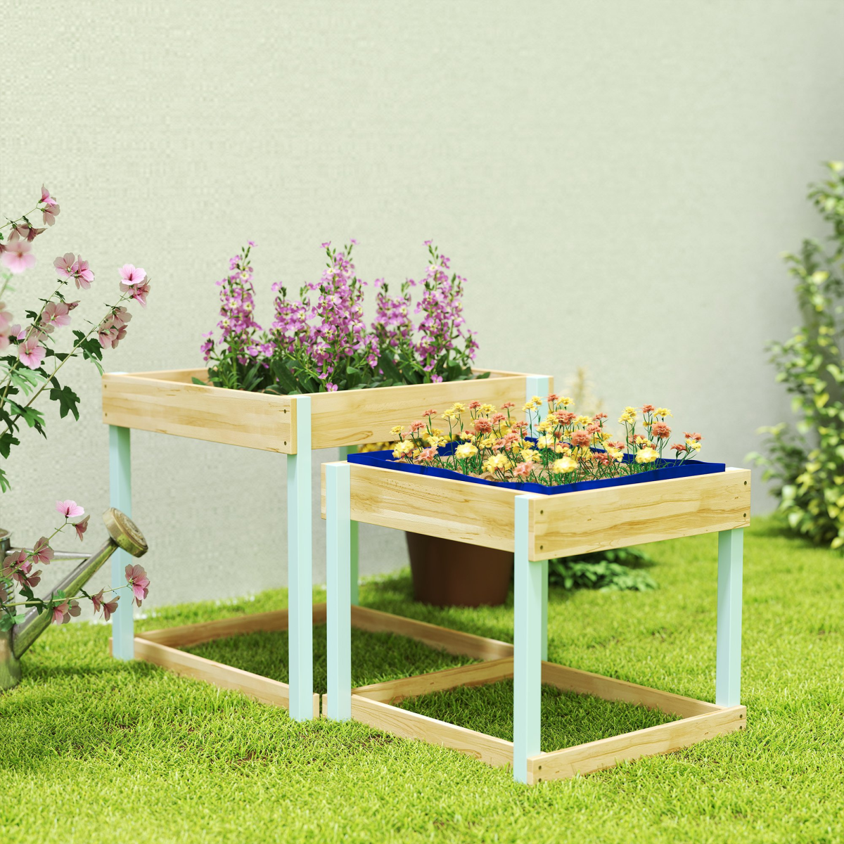 Dual Wooden Sand & Water Play Tables – Compact Nesting Design