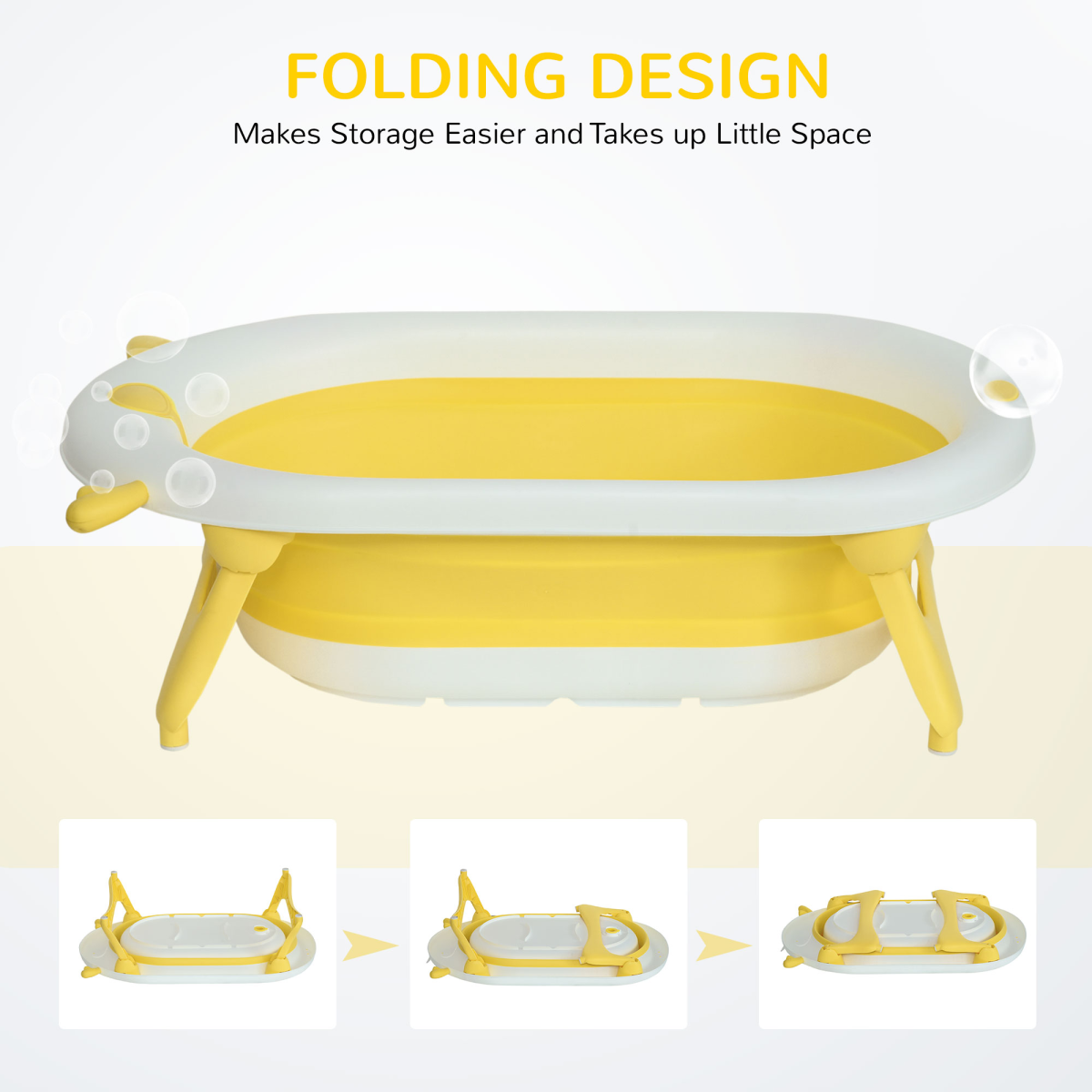 Foldable Baby Bath Tub with Temperature-Sensitive Plug & Adjustable Cushion