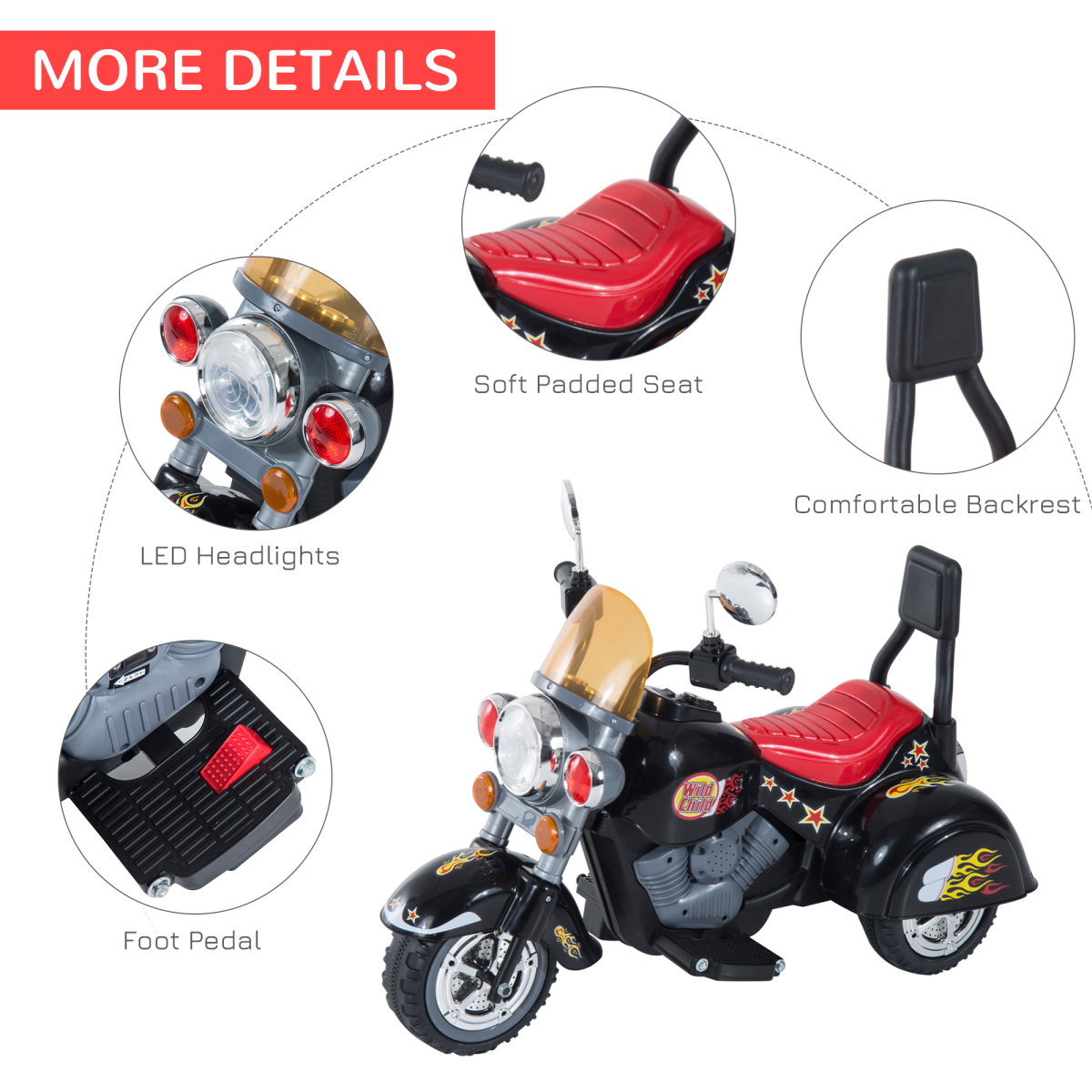 Kids Electric Ride-On Motorbike with Lights & Music 6 V– 3-Wheel Design (Ages 3–6)
