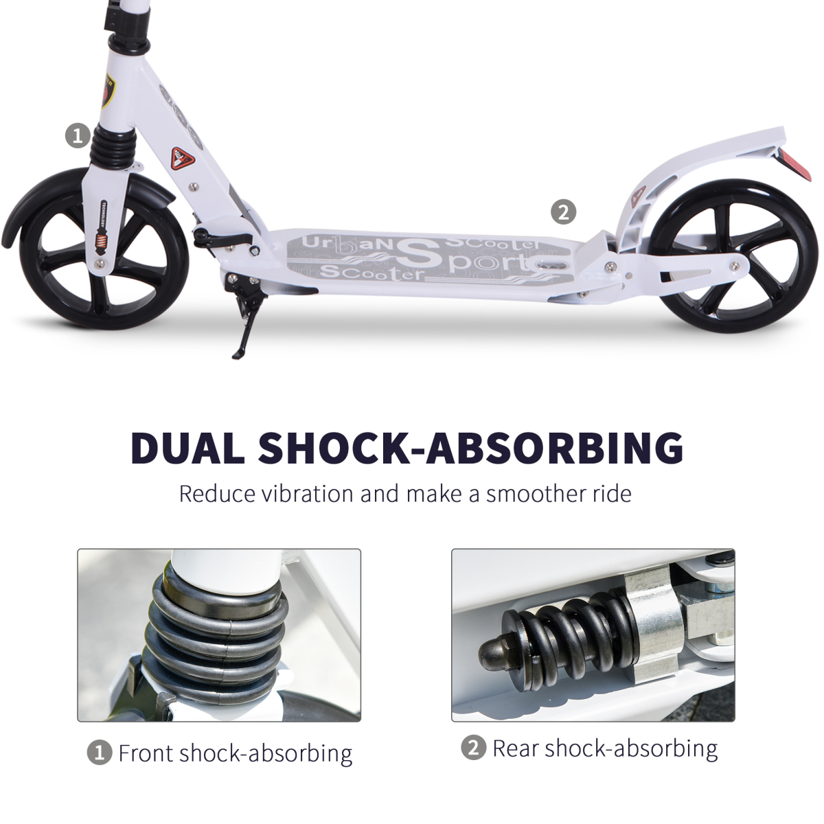 Kick Scooter Folding 2 Big Wheels Adjustable Adult Teens For 14 White