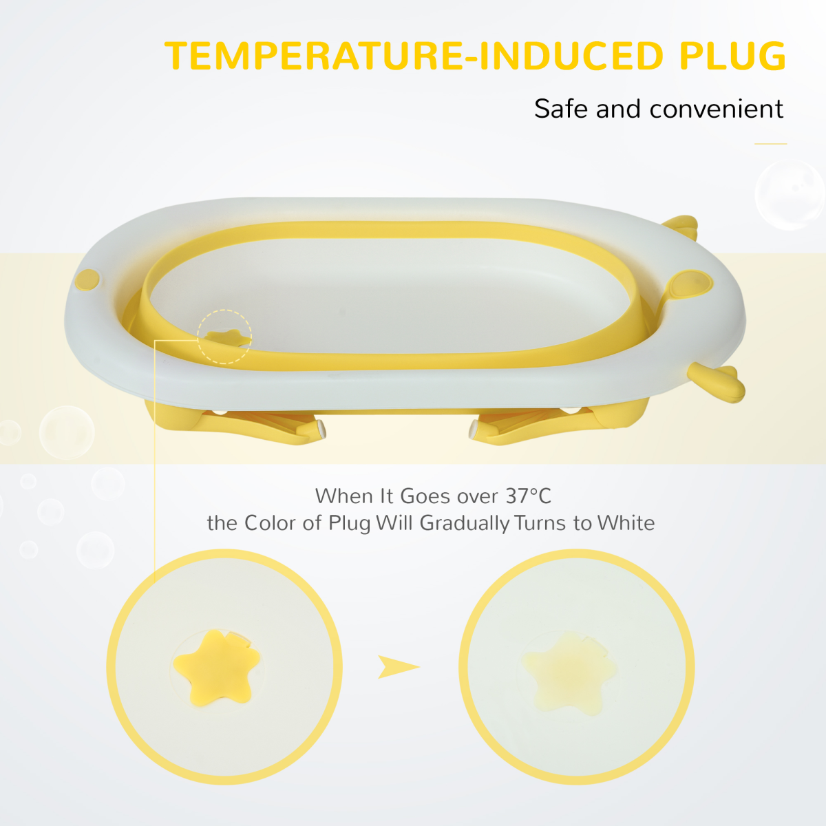 Foldable Baby Bath Tub with Temperature-Sensitive Plug & Adjustable Cushion