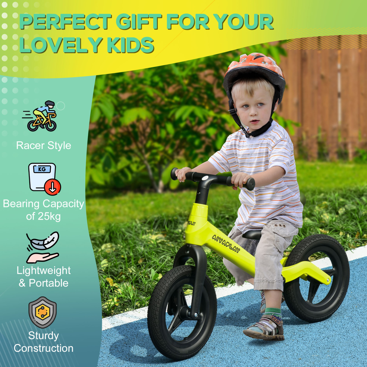 Kids Balance Bike with Adjustable Seat & Handlebar – Green & Black
