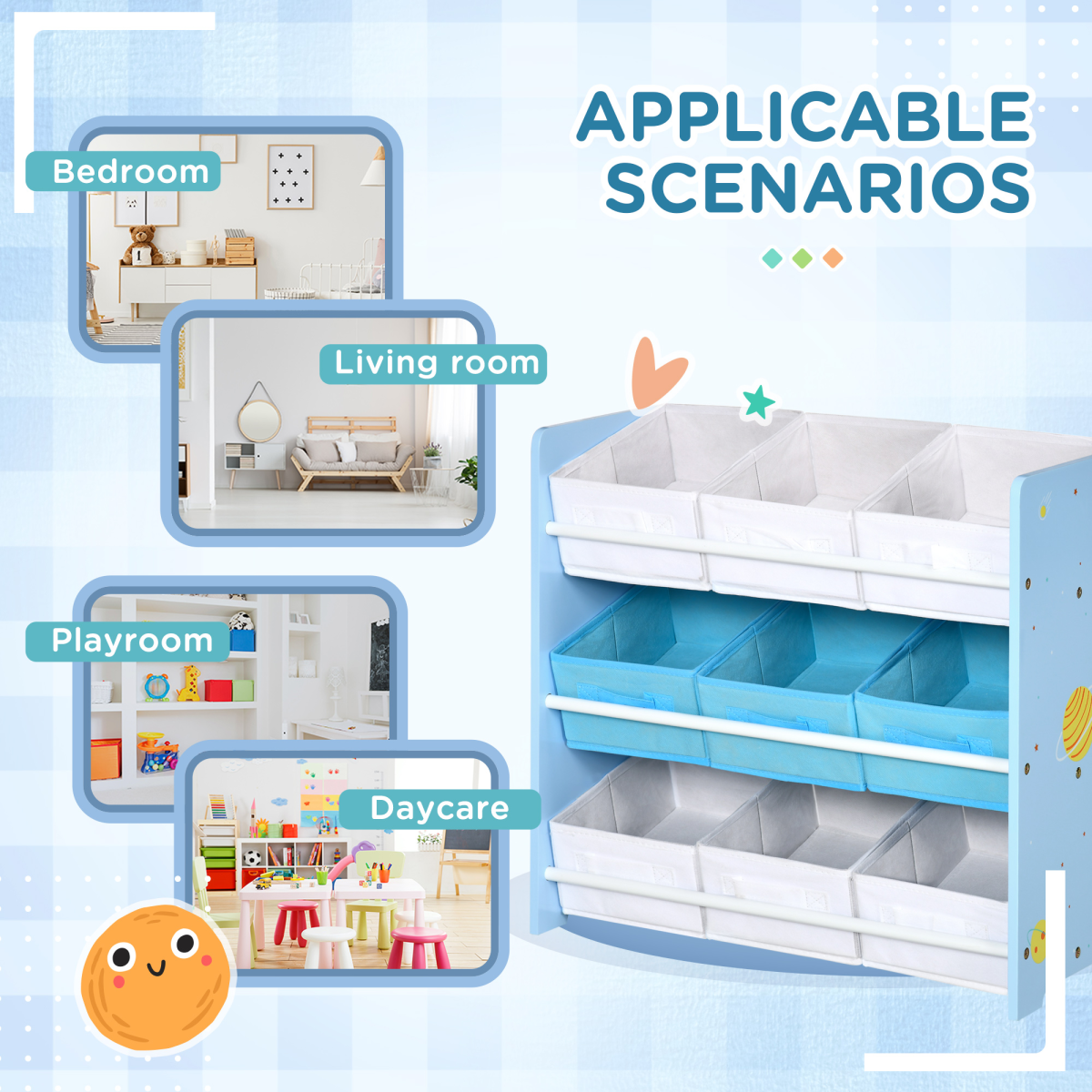 Kids Storage Unit with 9 Removable Baskets – Blue