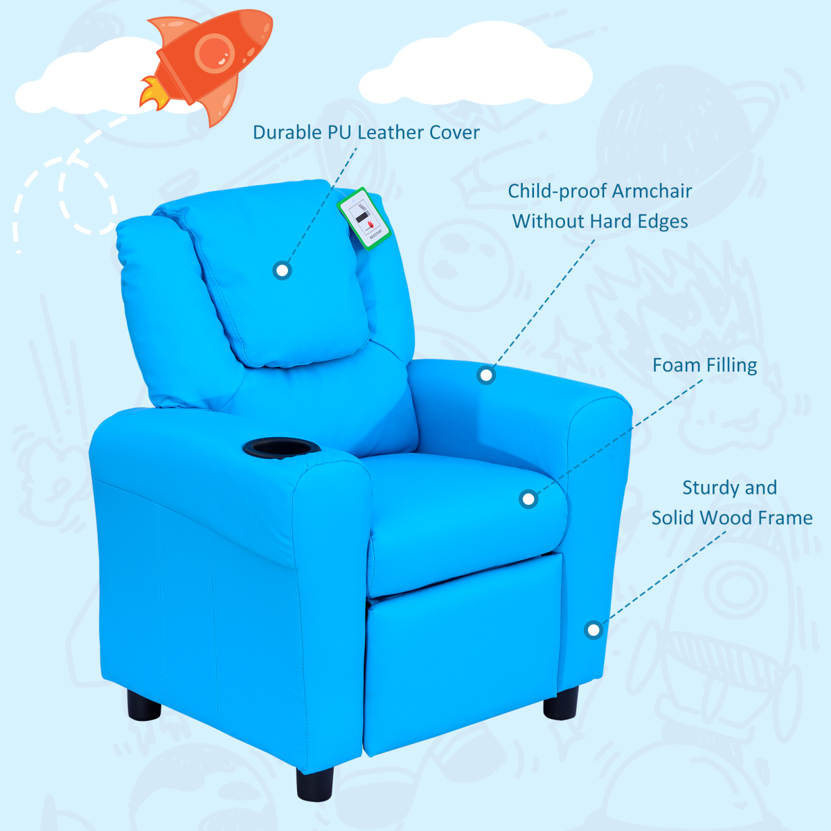 Kids’ Reclining Armchair with Footrest – PU Leather