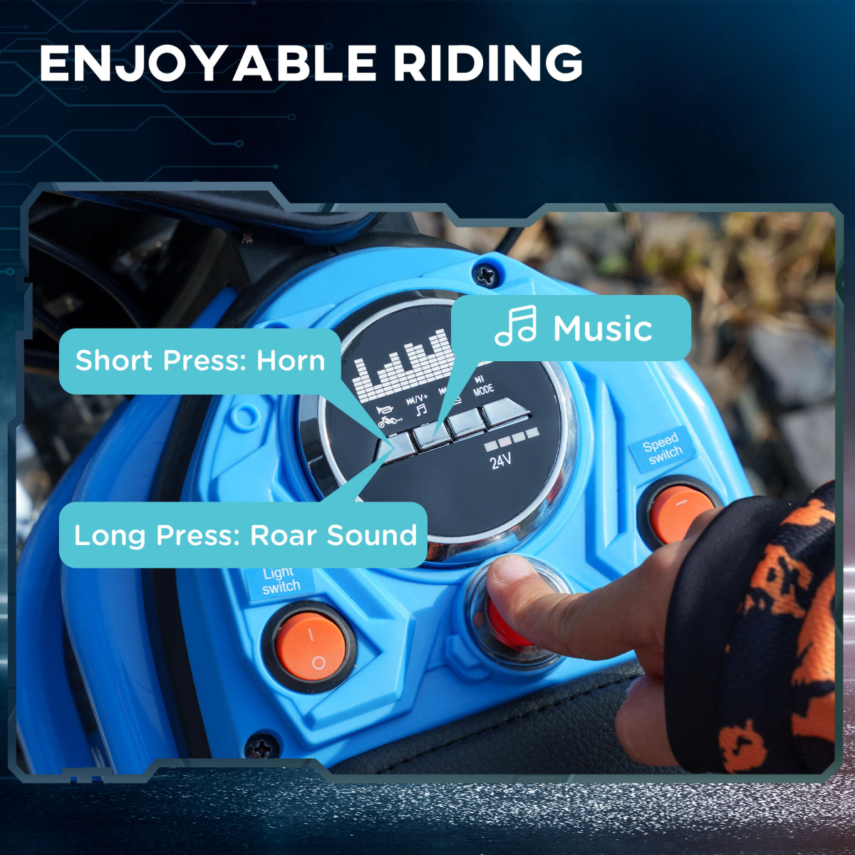 Kids 24V Electric Ride-On Motorbike with Adjustable Speed & Lights – Blue (Ages 8–12)