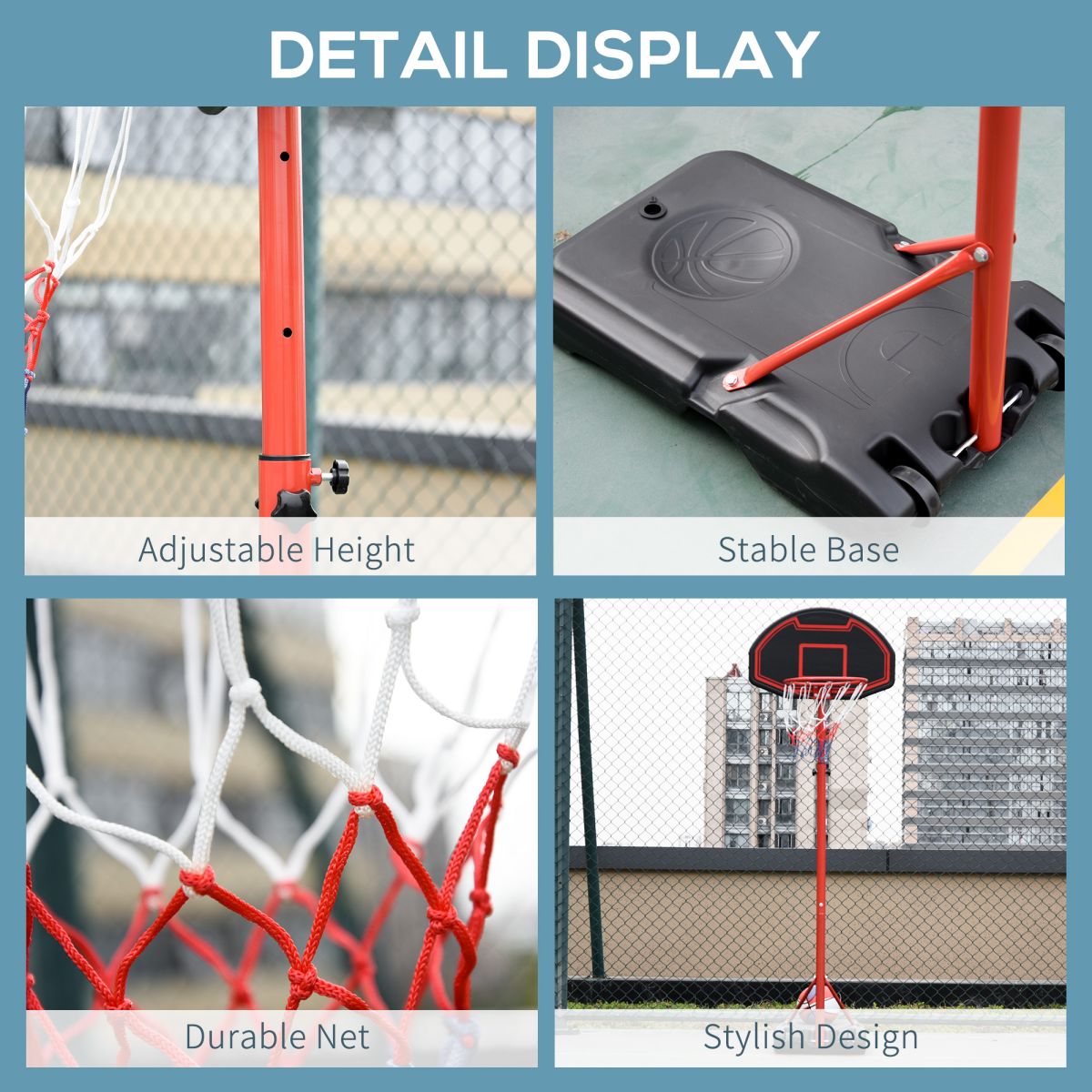 200-250cm Adjustable Basketball Hoop Backboard w/ Wheels For Kids