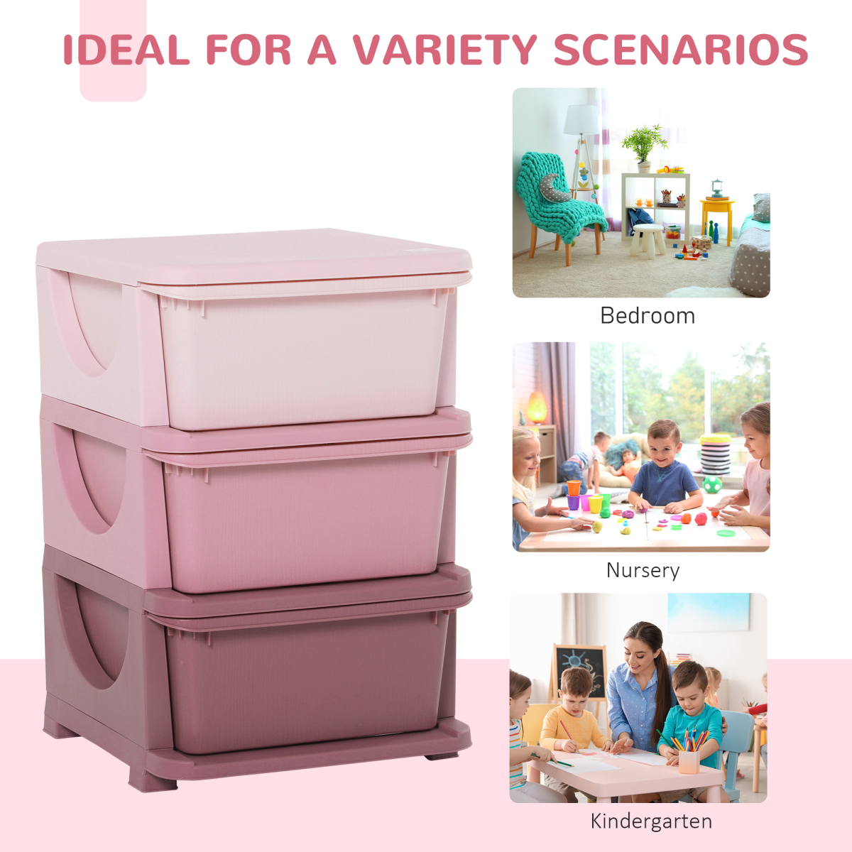 3-Drawer Plastic Storage Unit for Kids’ Rooms