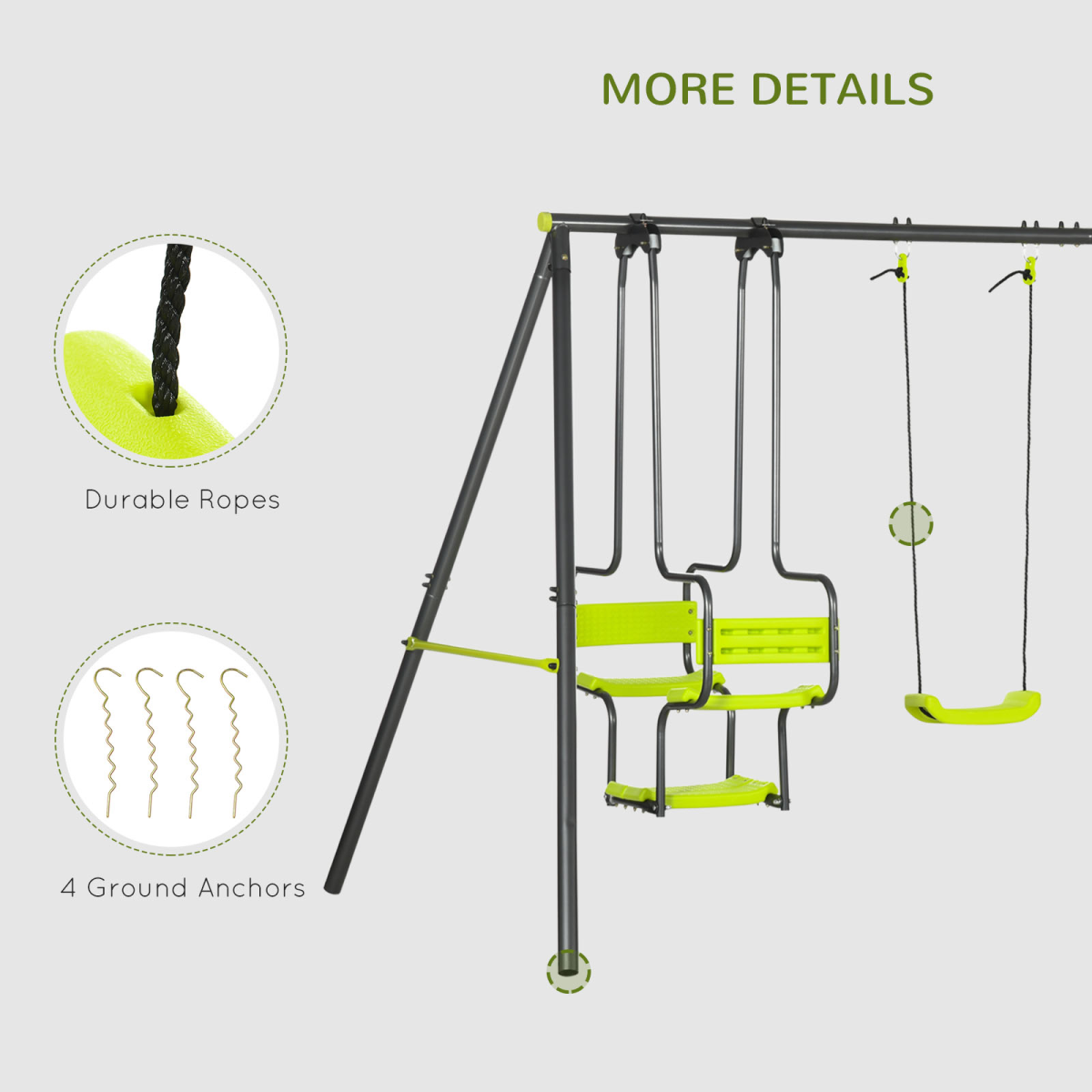 6-in-1 Kids Outdoor Swing Set – Green & Black