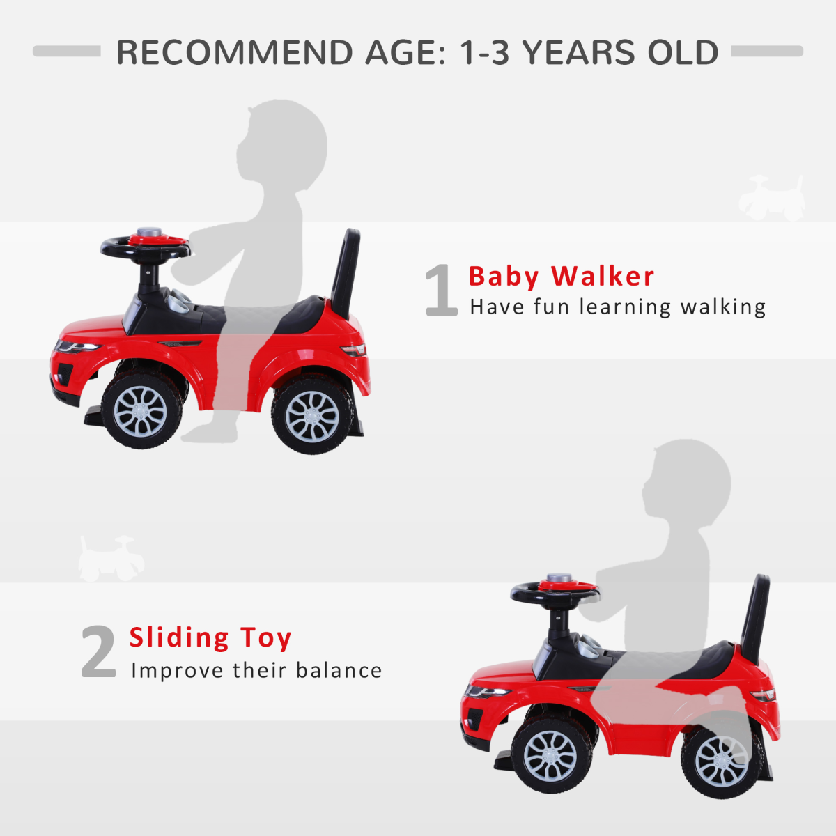3-in-1 Ride-On Car – Red