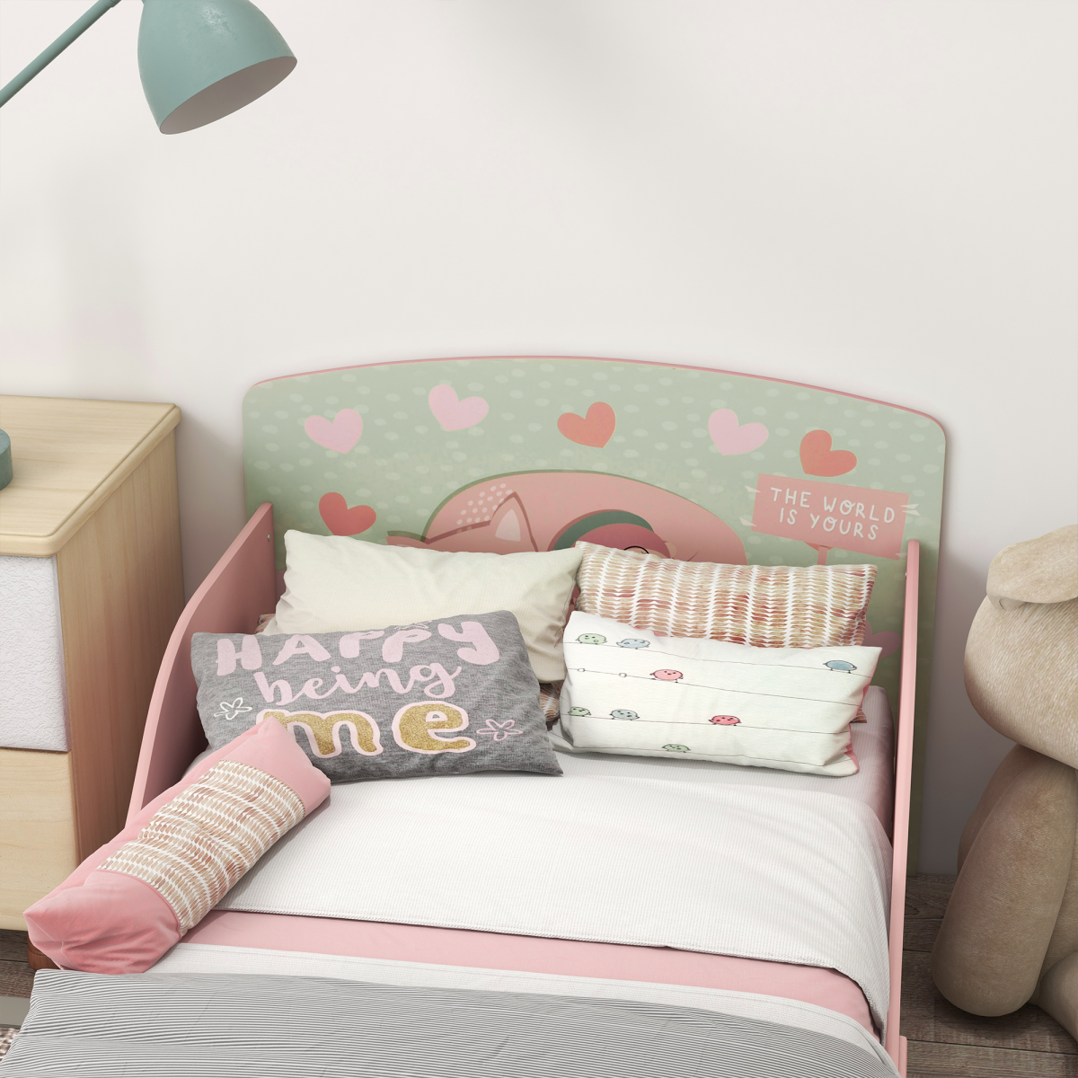 Kids Animal Bed Frame with Side Panels – Pink (Ages 3–6)