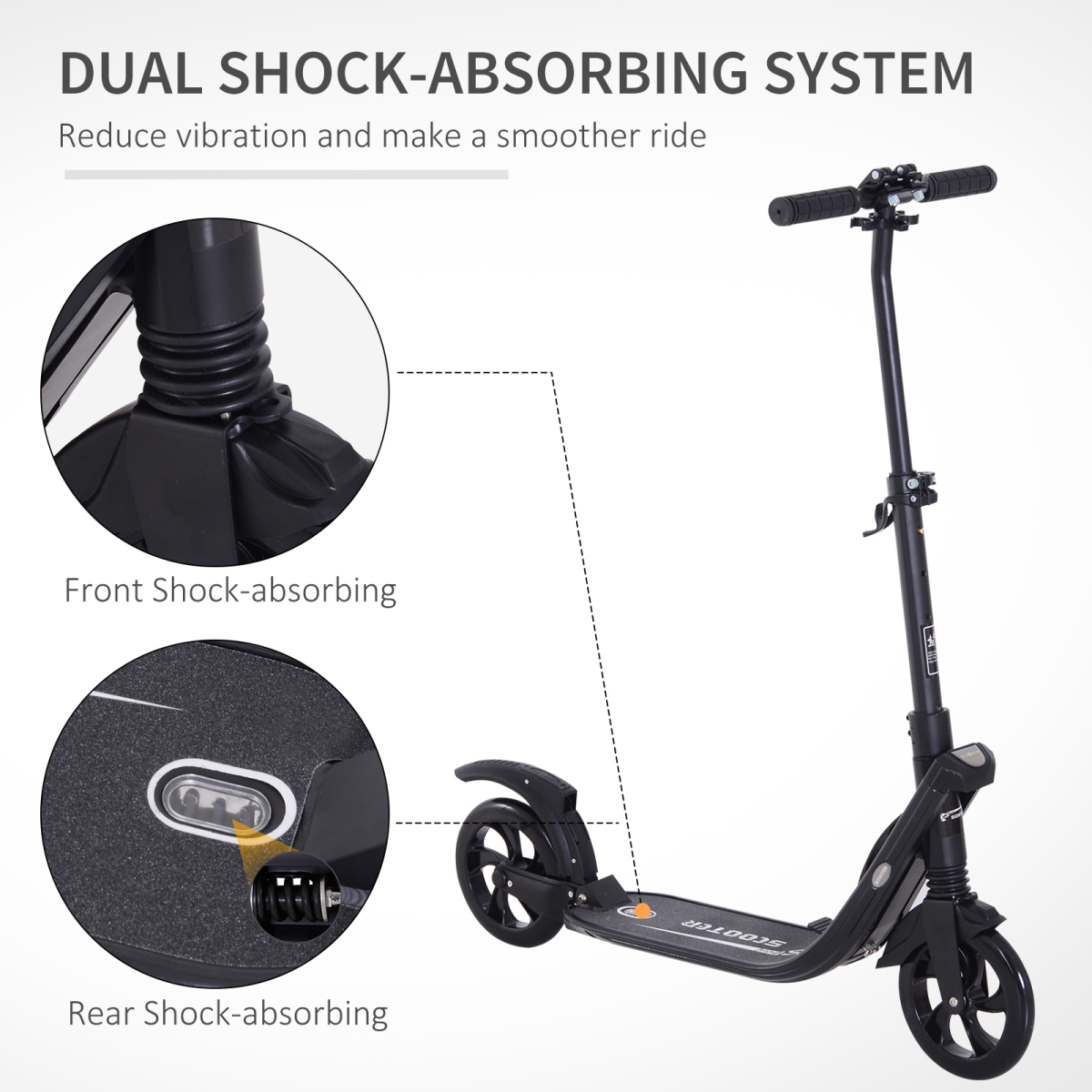 Folding Kick Scooter Teens Adult Ride On Adjustable 2 Big Wheels Black
