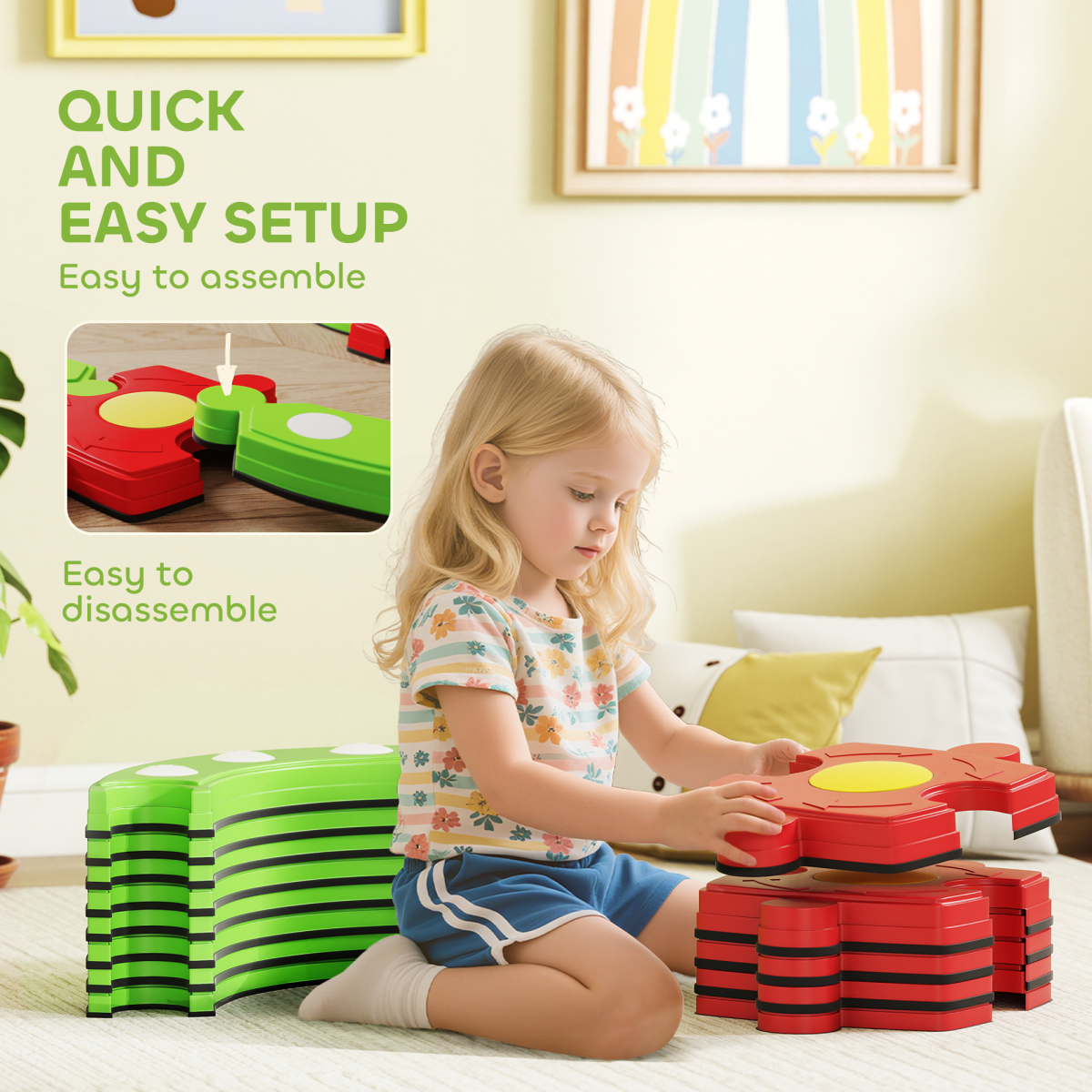 Kids’ Modular Balance Beam Set – Green & Red