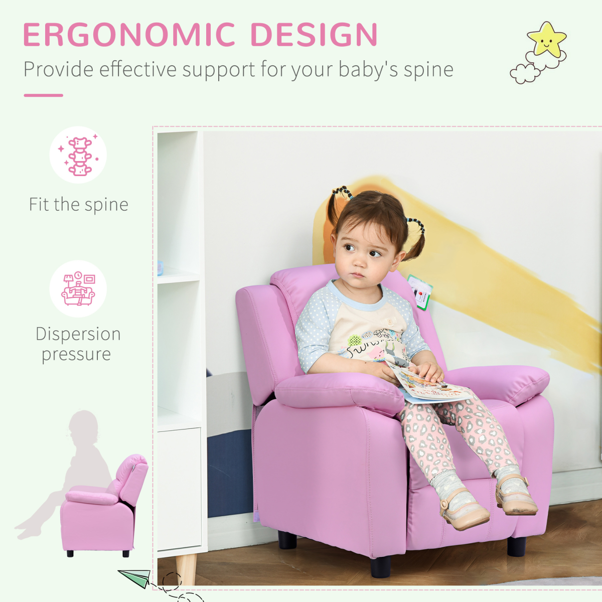 Kids’ Reclining Armchair with Storage – PU Leather