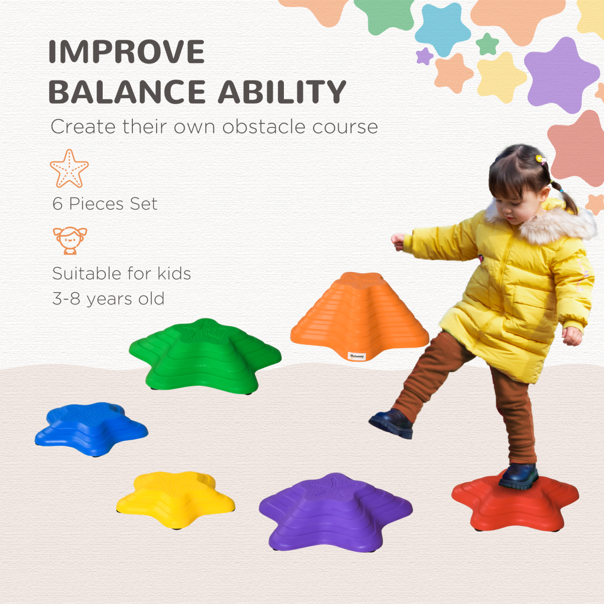 Outsunny 6-Piece Balance Stepping Stones – Stackable, Non-Slip Obstacle Course for Kids