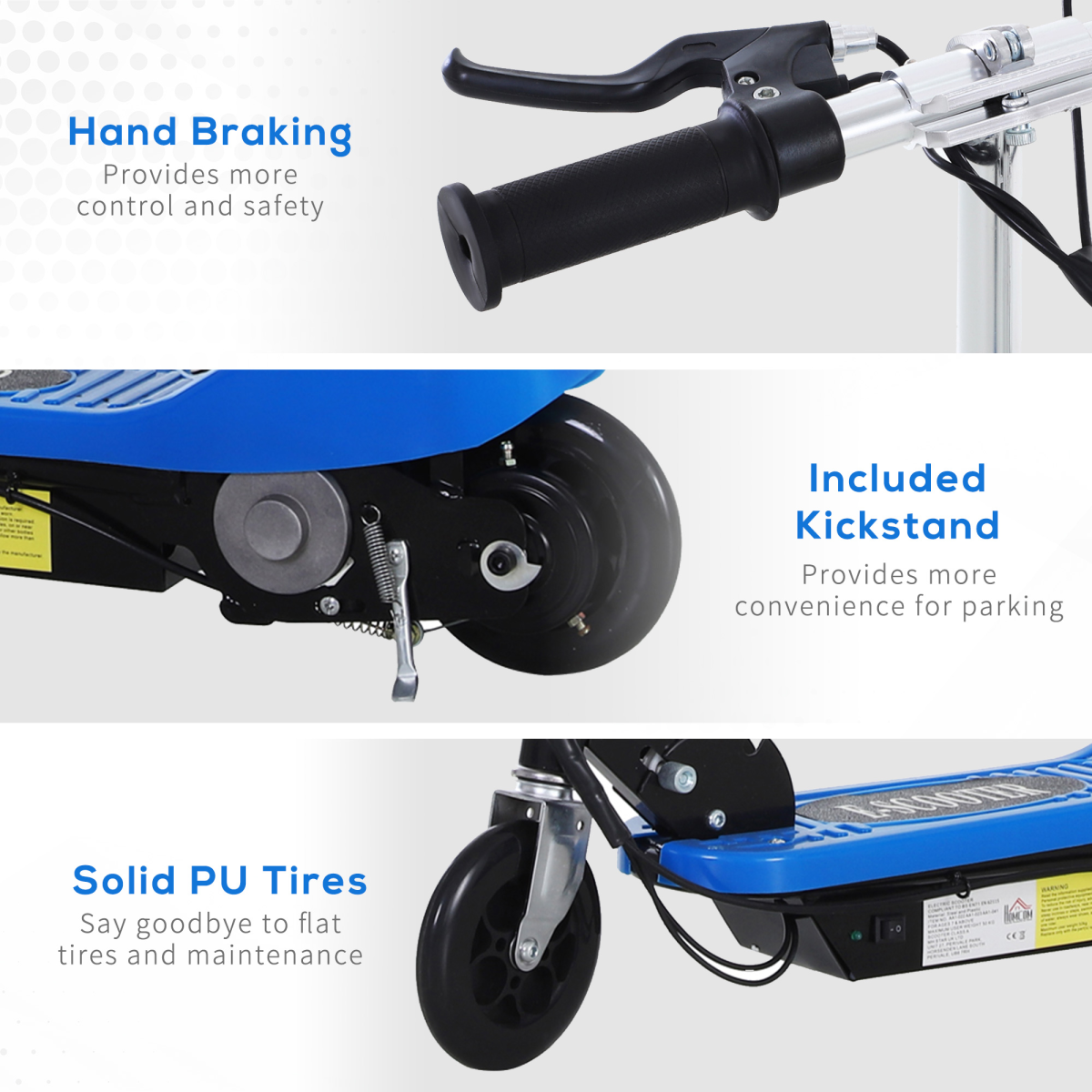 Kids Foldable Electric Powered Scooters 120W Toy Brake Kickstand Blue HOMCOM