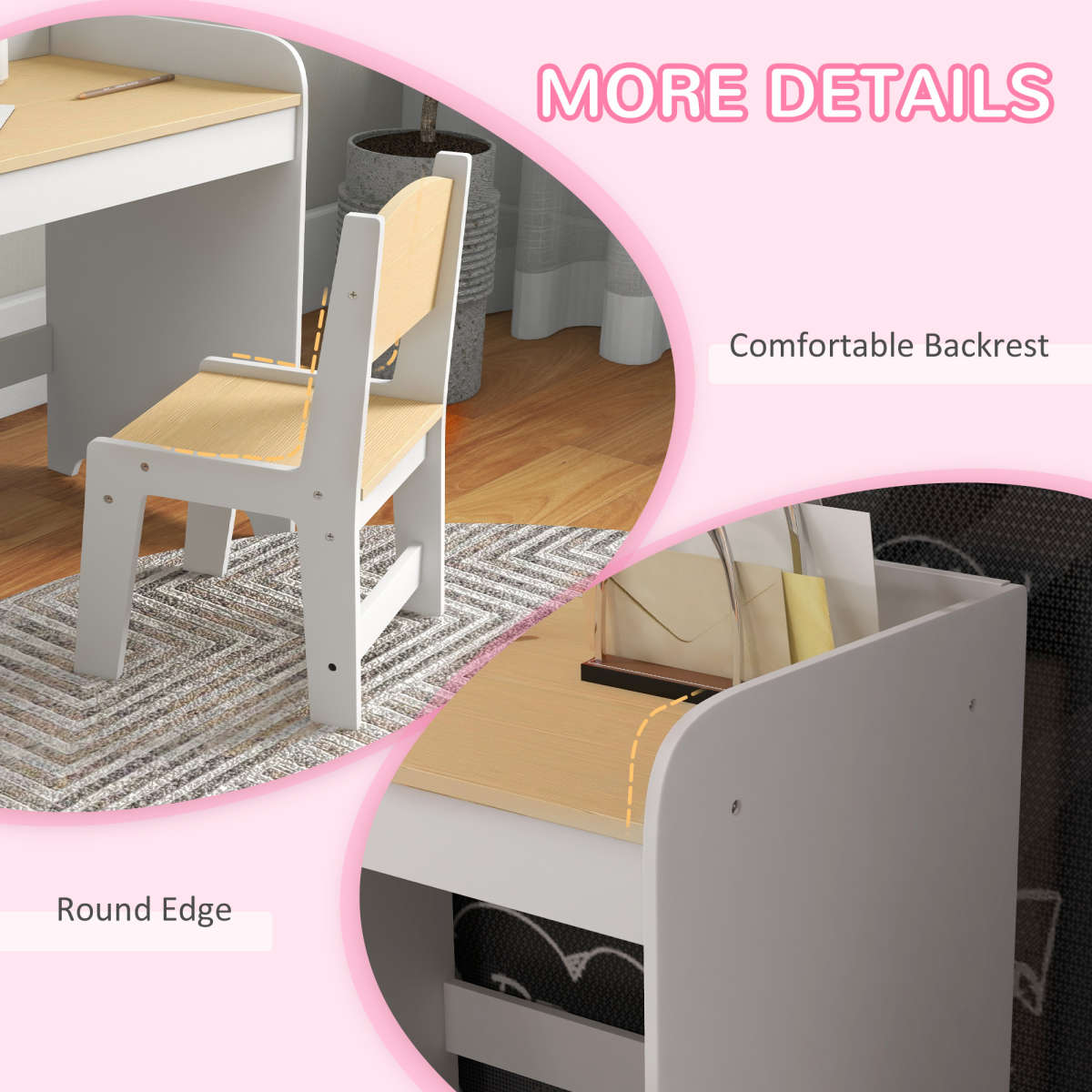 Kids Desk & Chair Set with Storage – White (Ages 3–6)
