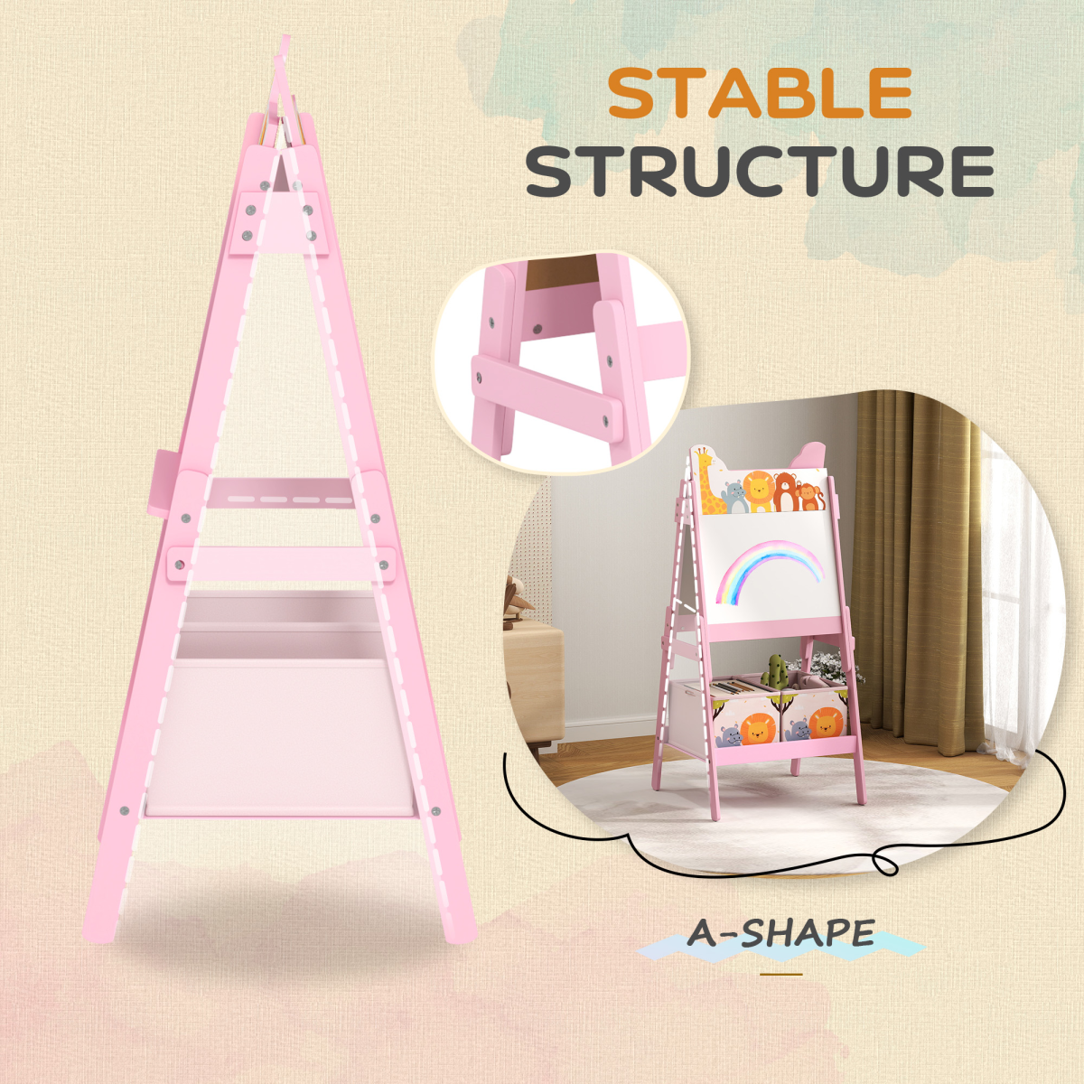 AIYAPLAY 2-in-1 Kids Art Easel โ Pink,Whiteboard, Chalkboard, Storage Boxes