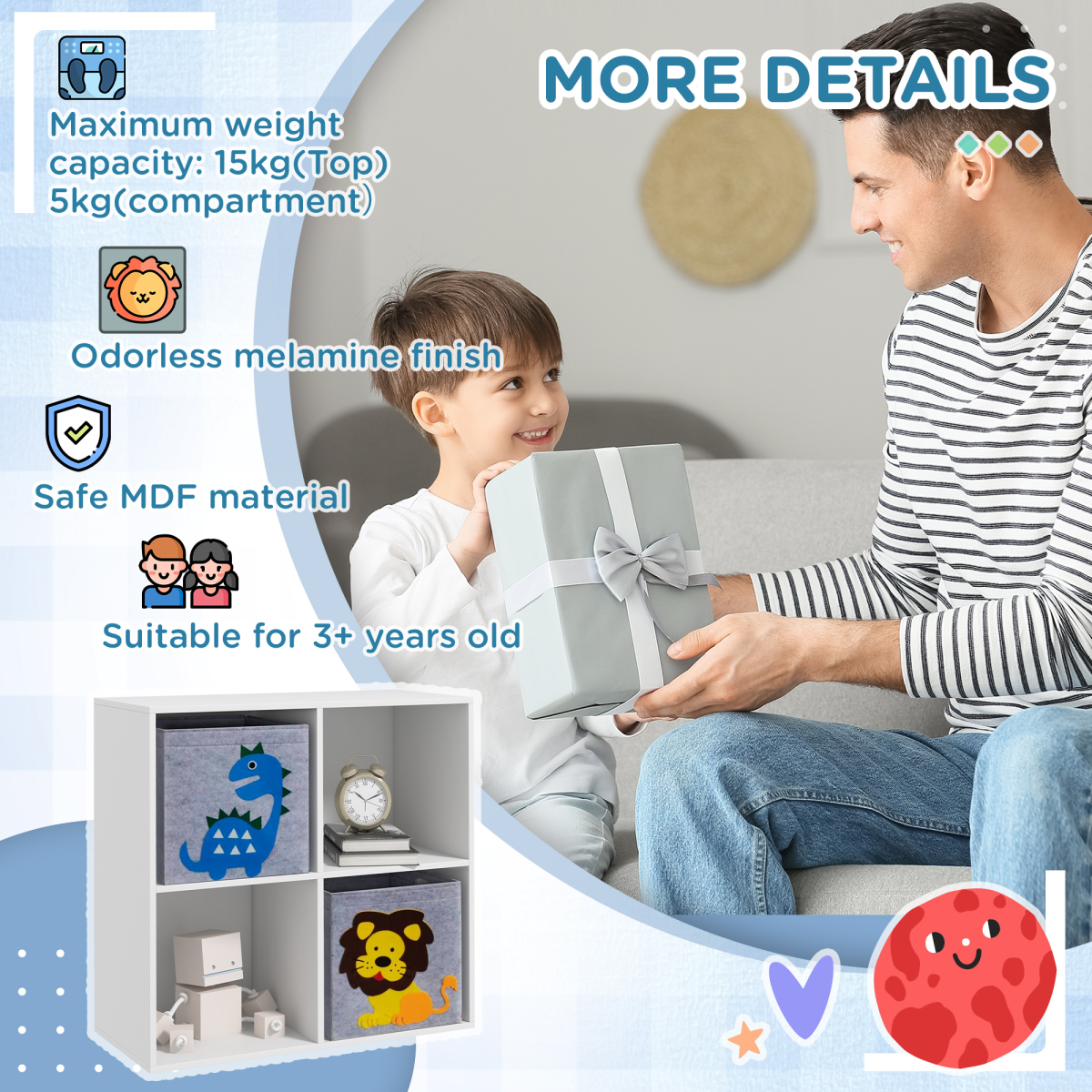 Kids Toy Organiser with 2 Fabric Drawers – White & Grey
