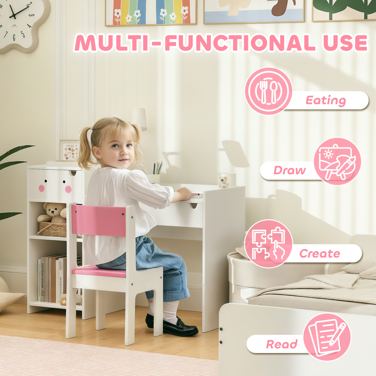 š° Kids Table & Chair Set with Rabbit Design ā White