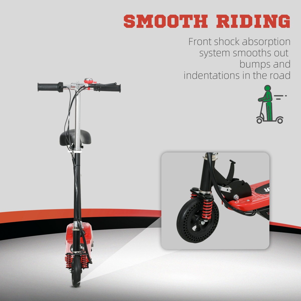 Folding Electric Scooter with Warning Bell, for Ages 4-14 Years, Red