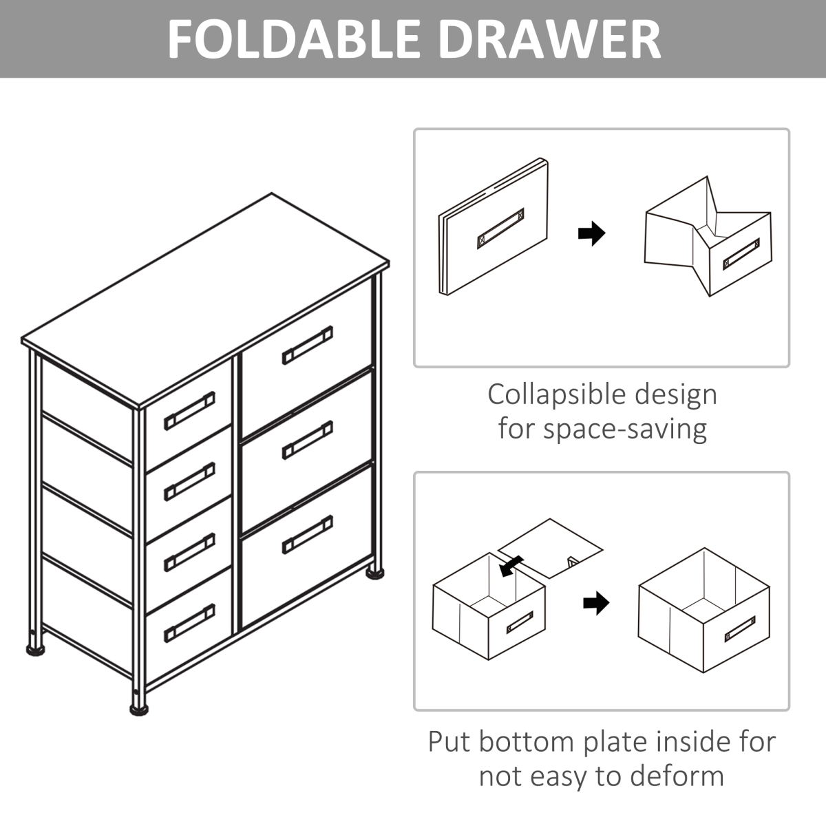 7-Drawer Storage Cabinet with Steel Frame & Flat Top – Grey