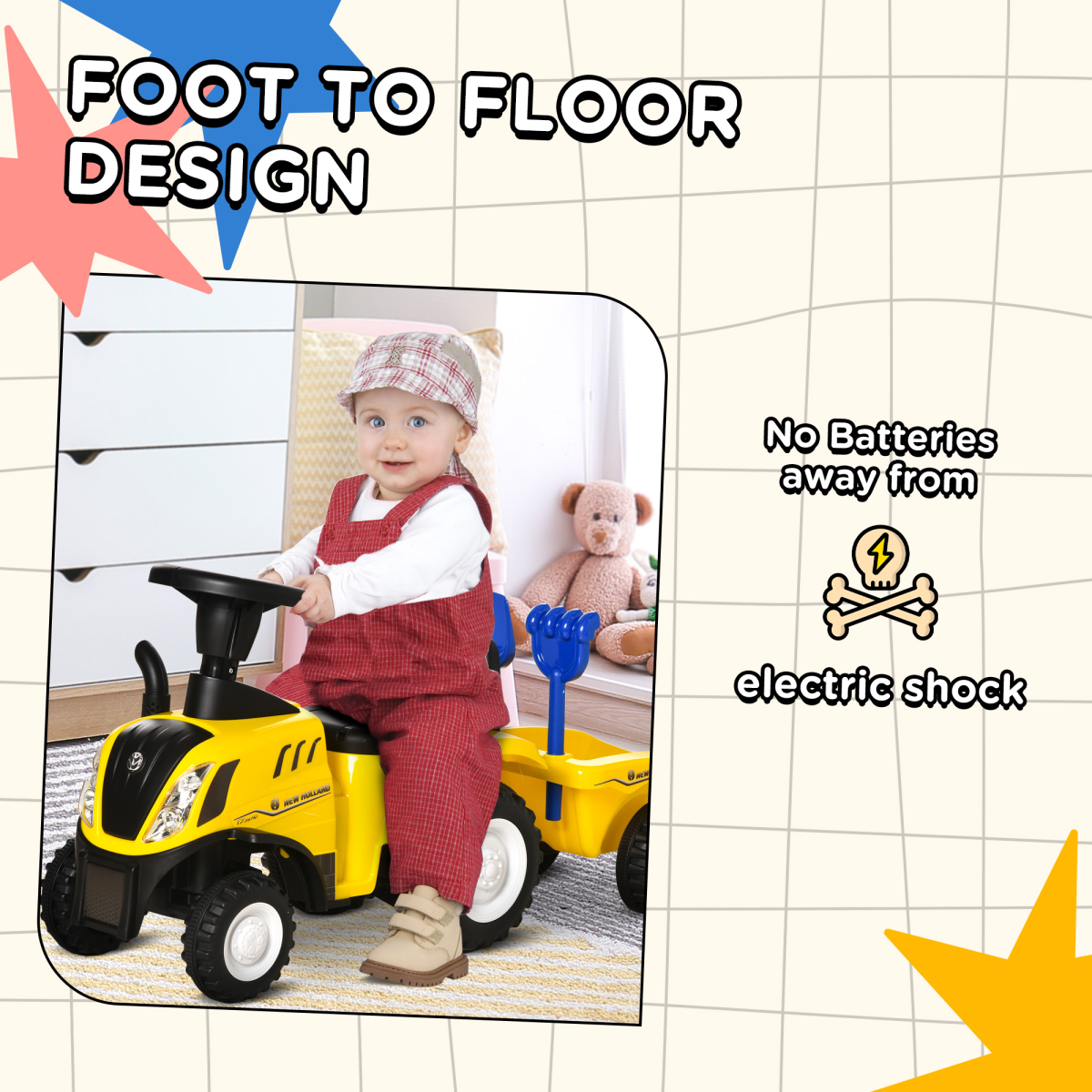 Ride On Tractor Toddler Walker Foot To Floor Slider 12-36 Months Yellow HOMCOM