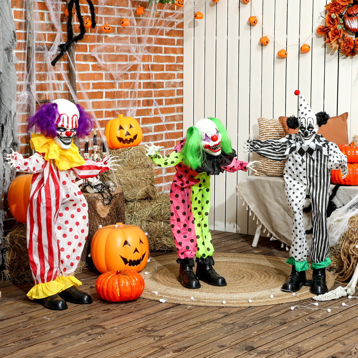 180cm Stacked Creepy Clowns with Sound, Lights & Motion – Halloween Decoration