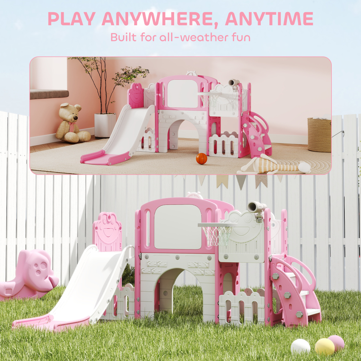 7-in-1 Indoor Playground Slide Set ā Pink & White