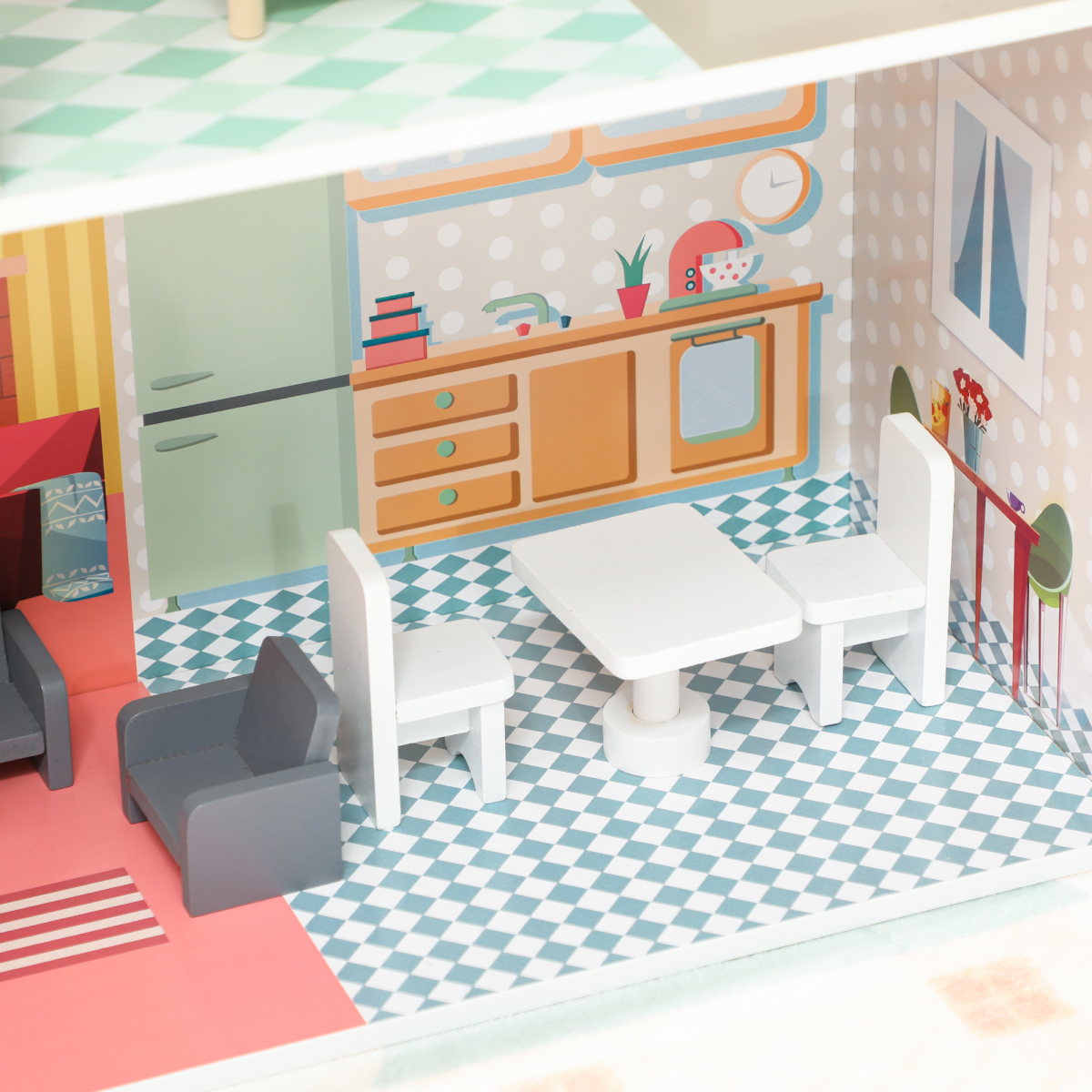 Wooden Dollhouse with Furniture & Balcony – Multicolour (60cm, Ages 3–6)