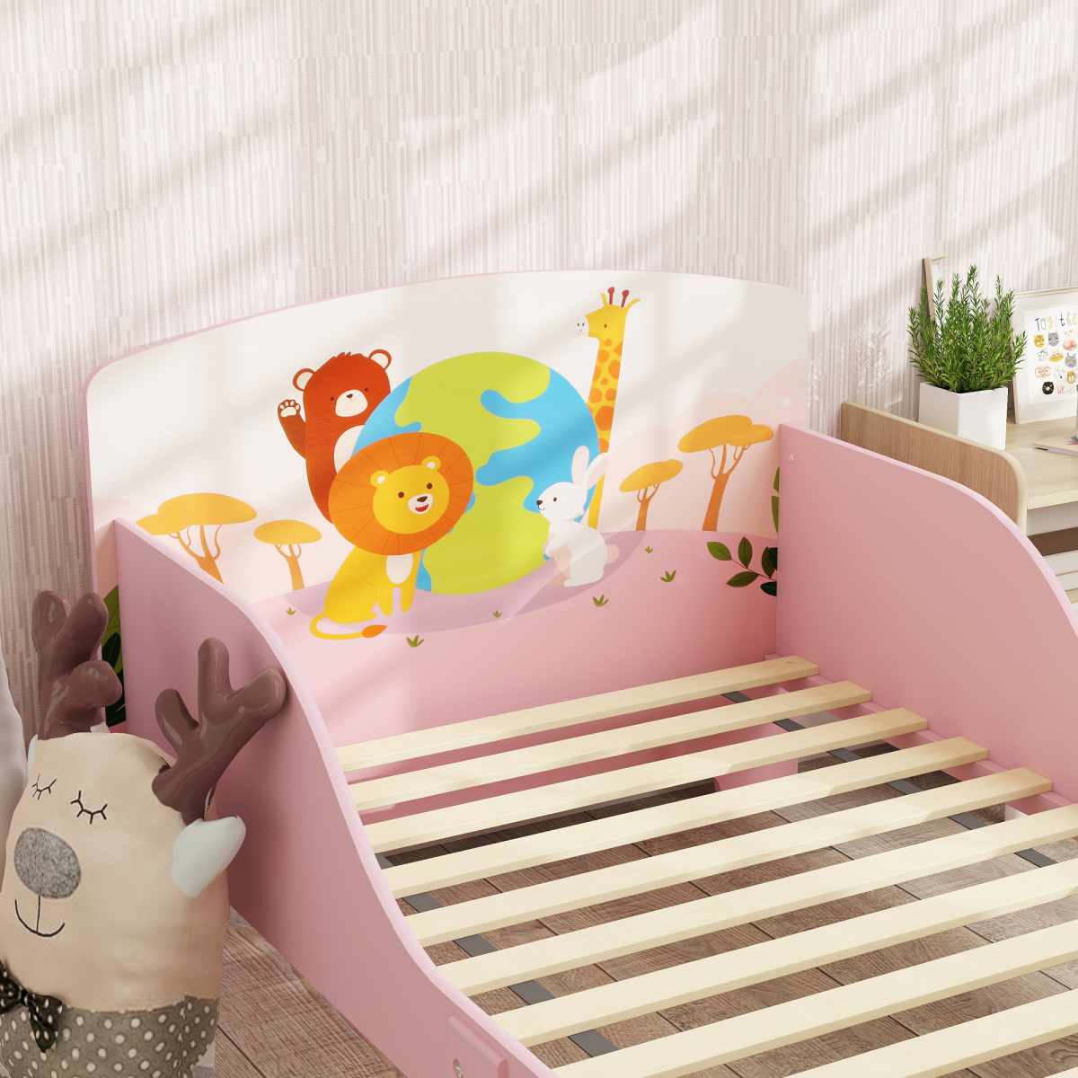 Toddler Bed, Cute Animal-Themed Kids Bed Frame, 143 x 77 x 60cm