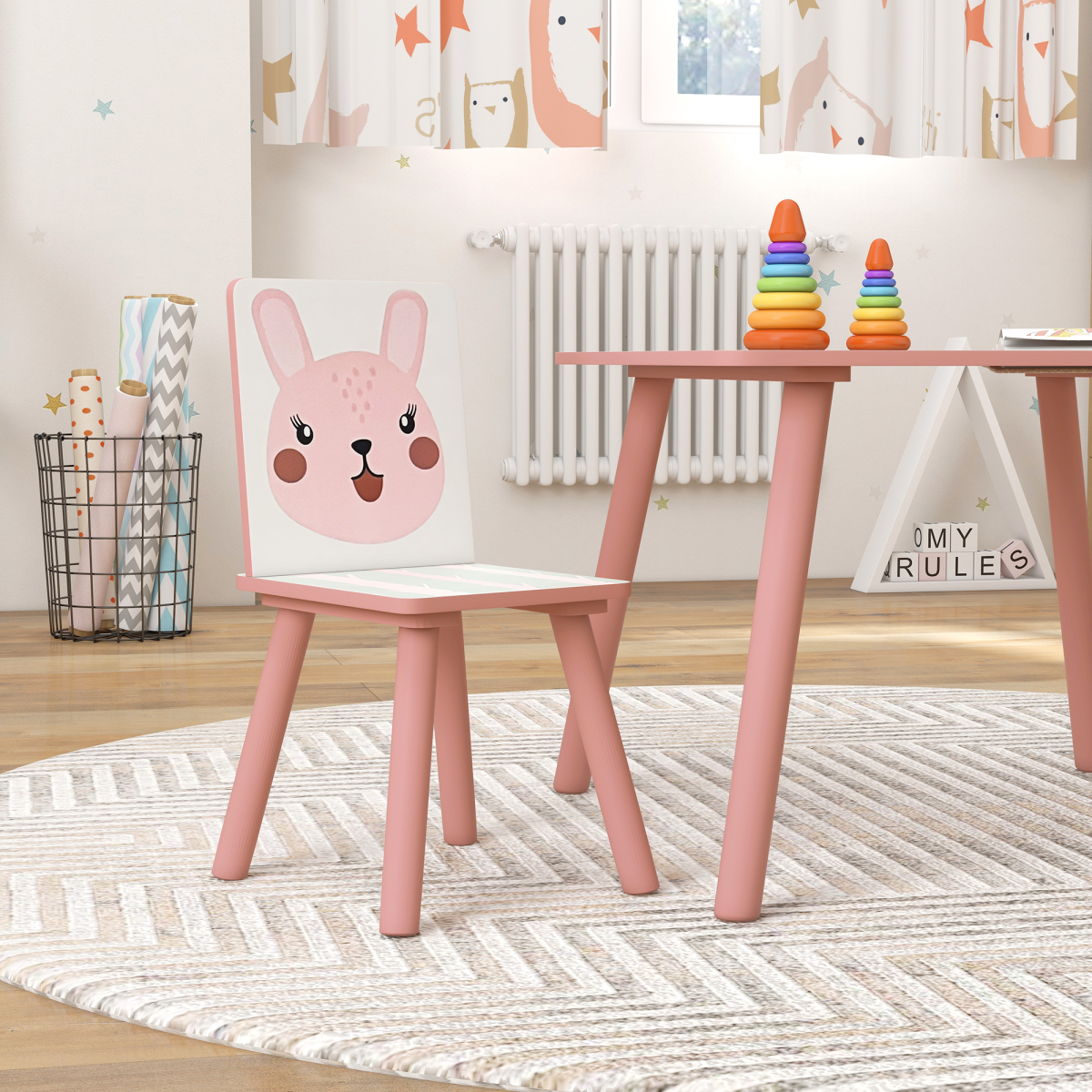 Kids Table & Chairs Set – 3-Piece Desk with 2 Chairs, Pink (Ages 3–8)