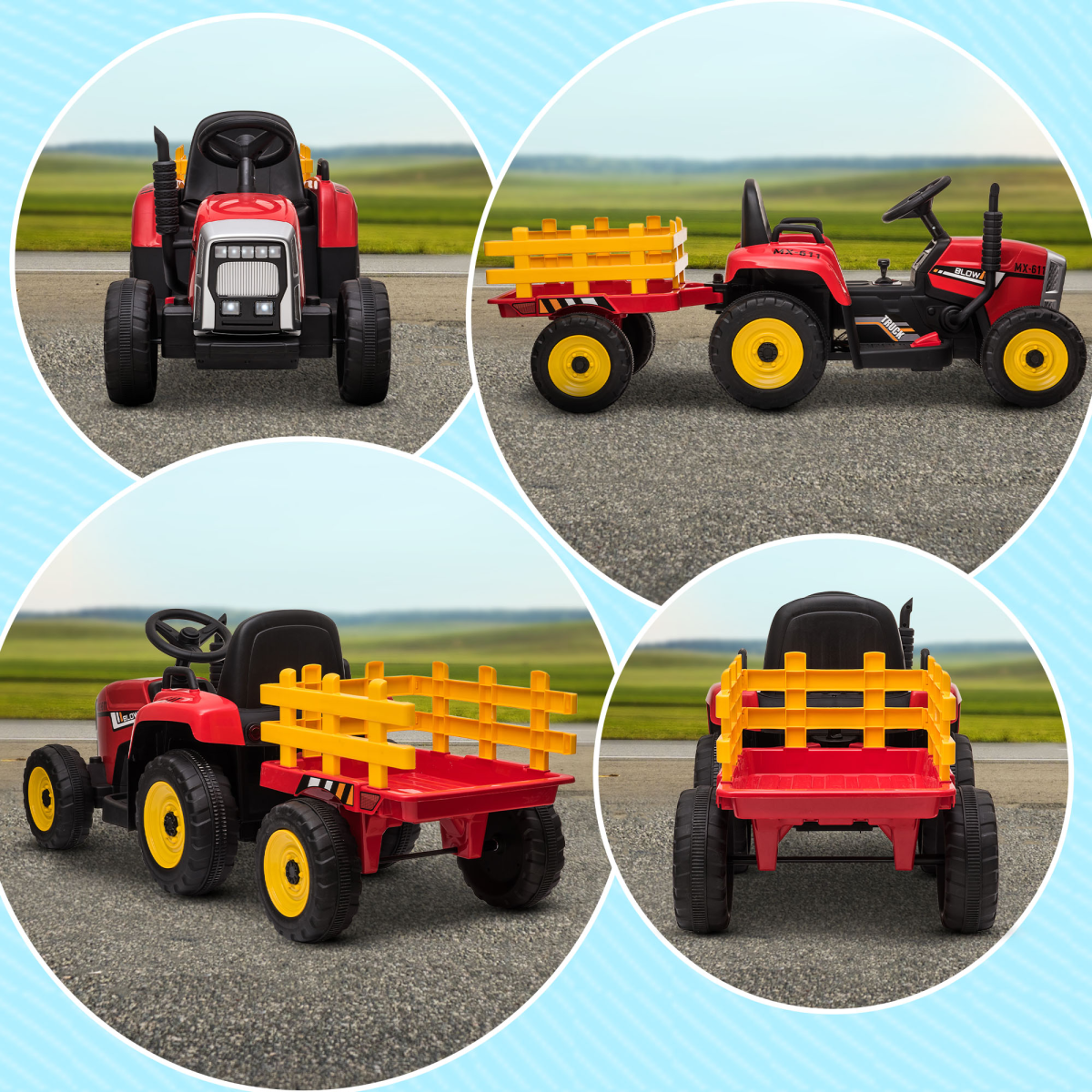 HOMCOM Ride-On Tractor with Remote Control & Detachable Trailer – Red