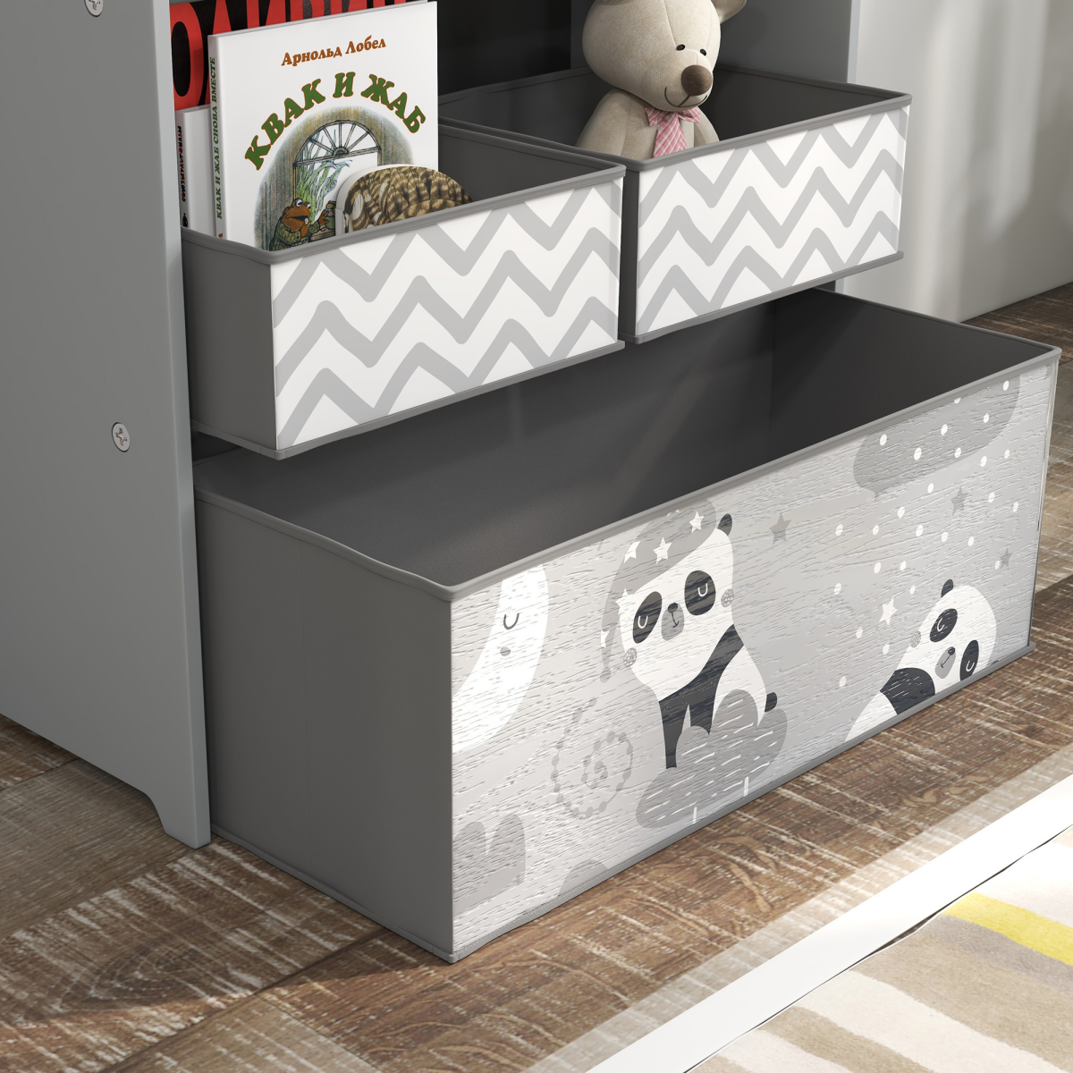 Kids Toy Storage Unit with 6 Removable Bins – Grey (Ages 3–8)