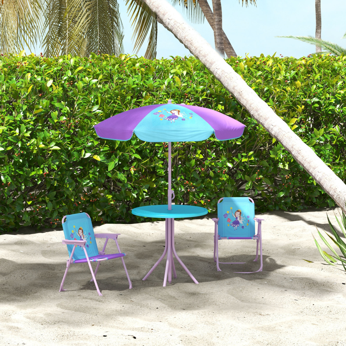 Kids Fairy-Themed Garden Set – 4-Piece Table, Chairs & Adjustable Parasol (Ages 3–6)