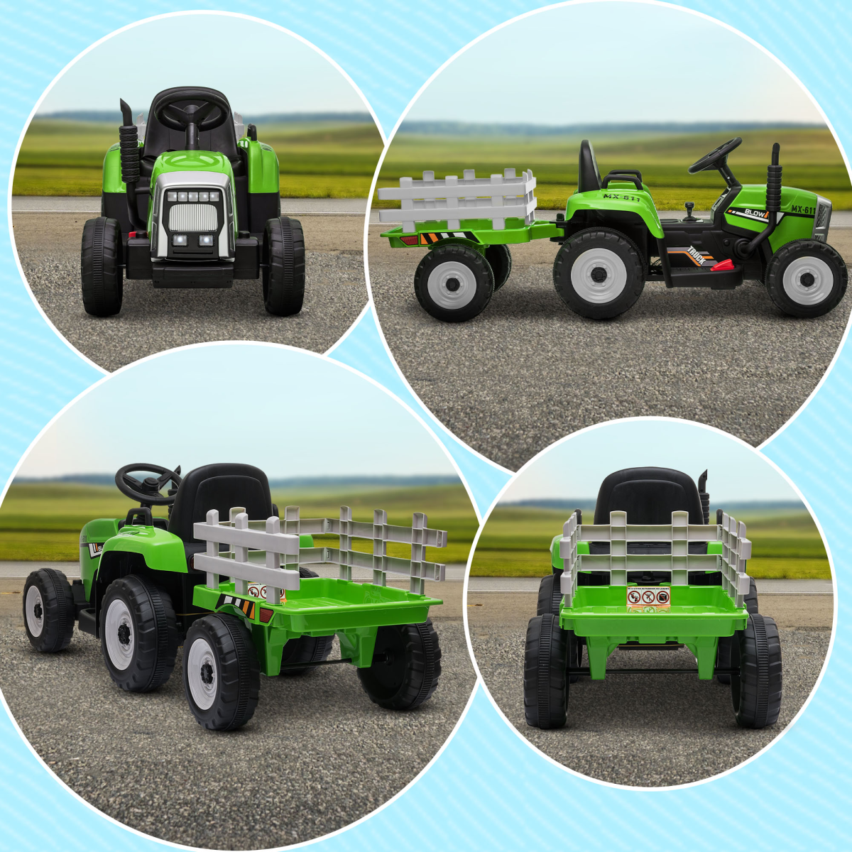 HOMCOM Ride-On Tractor with Remote Control & Detachable Trailer – Green