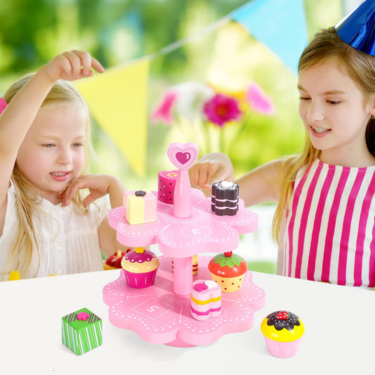 Wooden Magnetic Cake Stand Pretend Play Set – Afternoon Tea Party