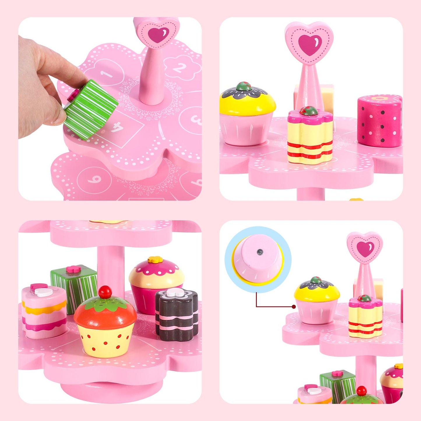 Wooden Magnetic Cake Stand Pretend Play Set – Afternoon Tea Party