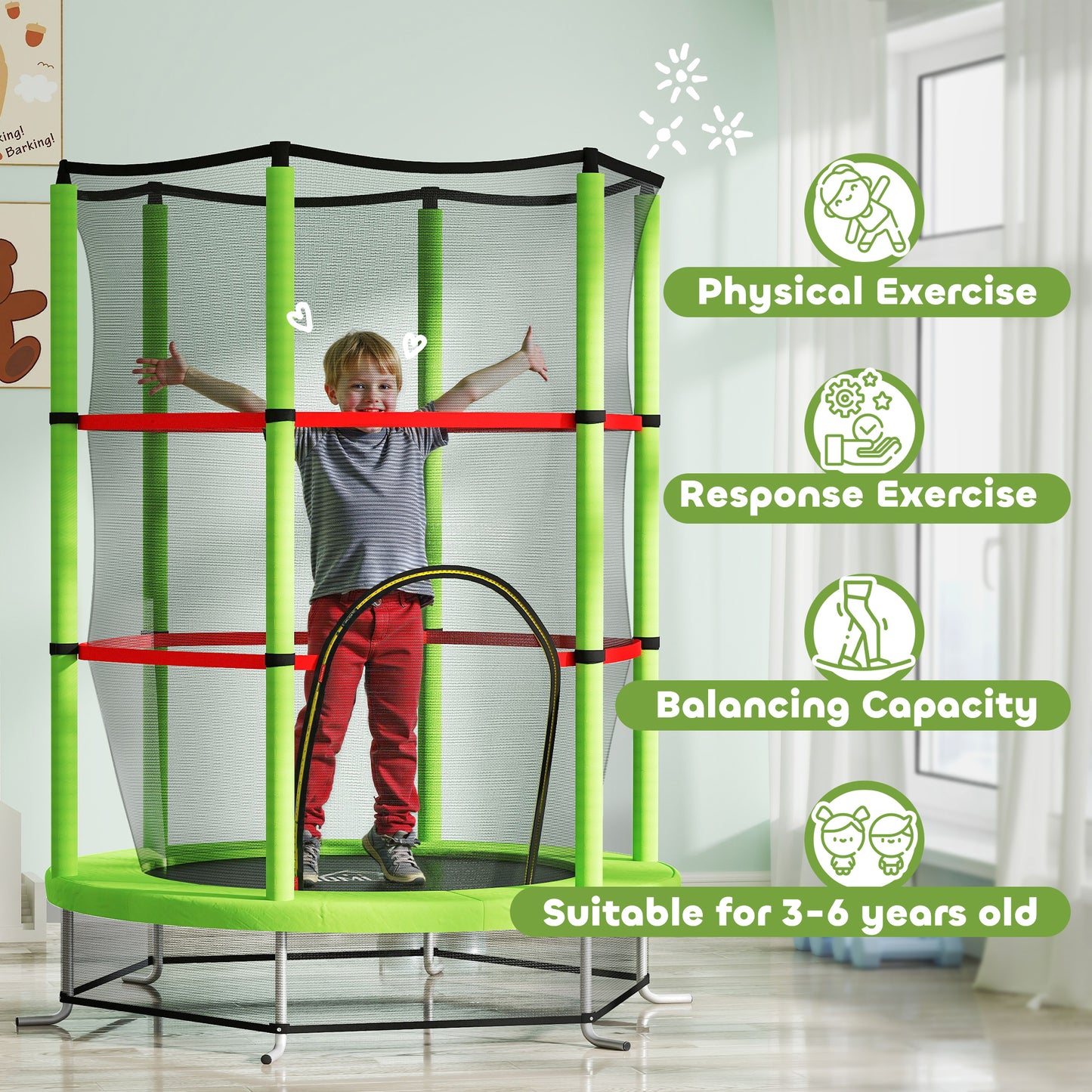 Kids Safety Trampoline with Net-Ages 3-6