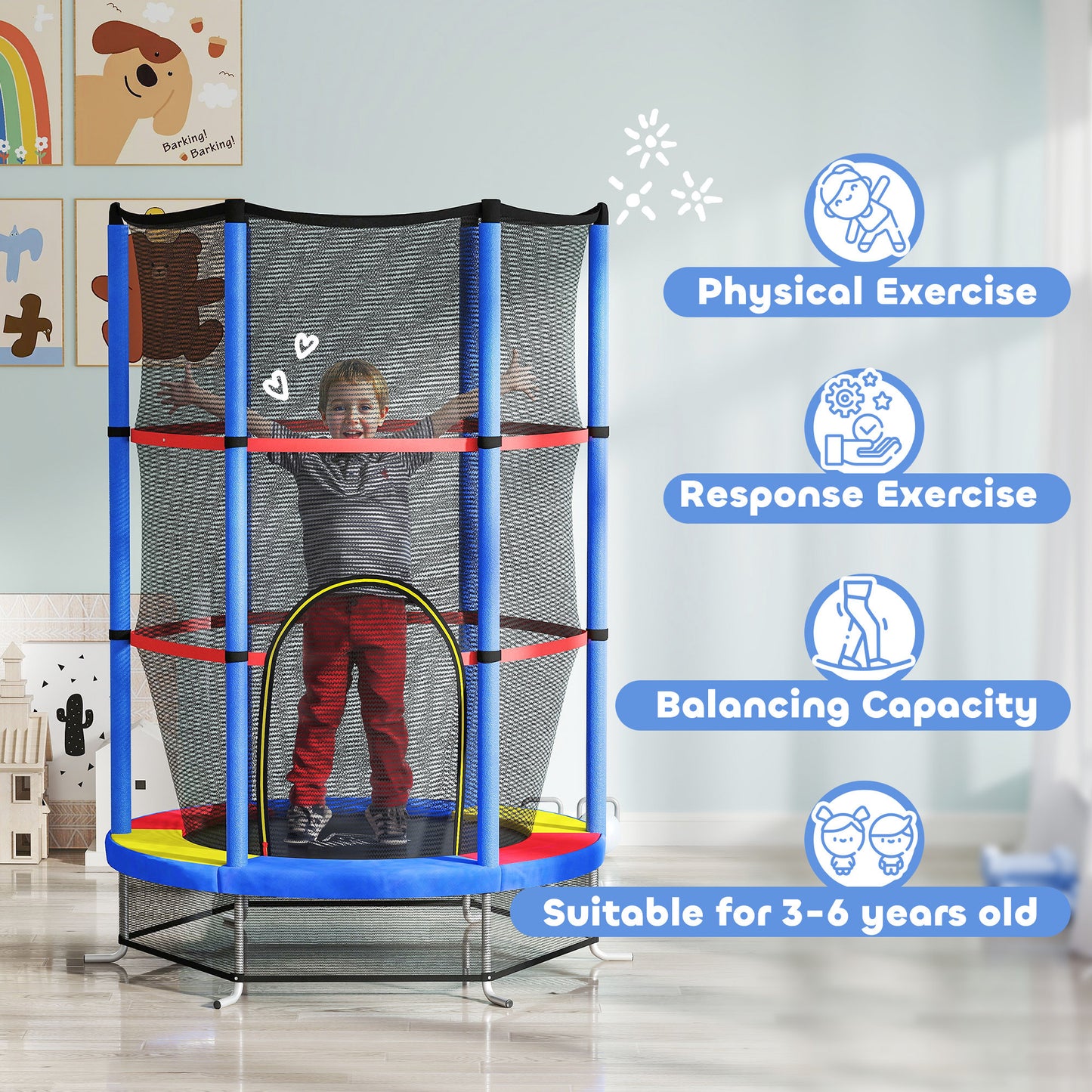 Kids Bungee Trampoline with Safety Net – Ages 3-6