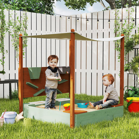 Outdoor Wooden Sandpit with Canopy & Toy Storage for Creative Play