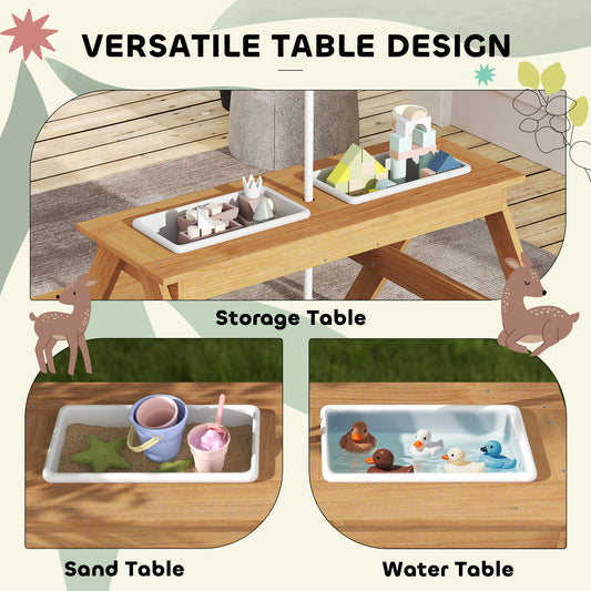 Children's Outdoor Wooden Table Set with Adjustable Parasol & Storage