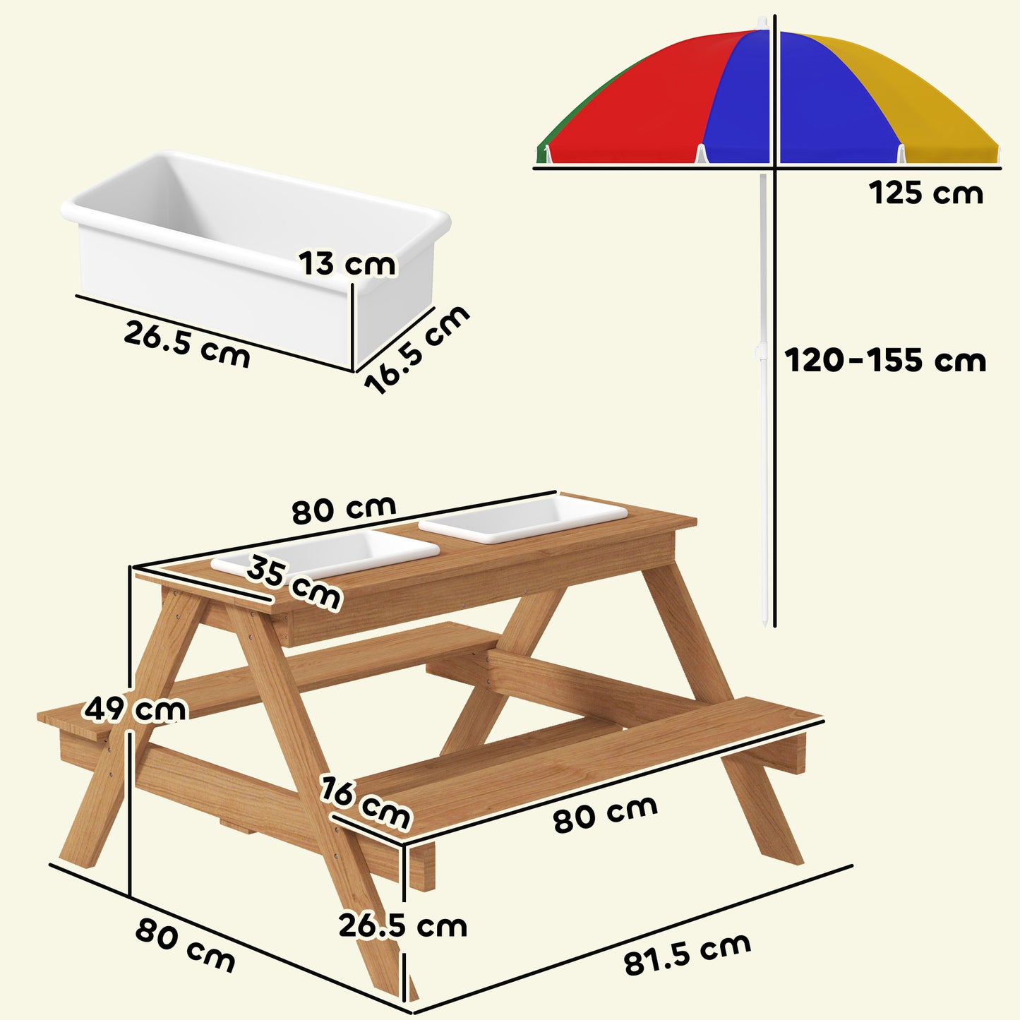 Children's Outdoor Wooden Table Set with Adjustable Parasol & Storage
