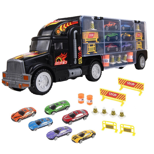 Highway Carrier Truck Playset with 6 Die-Cast Cars & Accessories