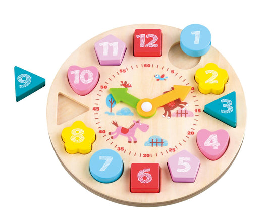 LELIN Wooden Learning Clock – Shape Sorter & Time Teacher