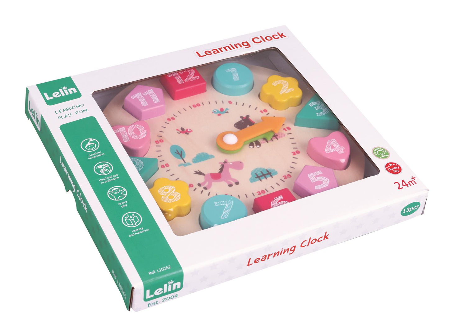 LELIN Wooden Learning Clock ā Shape Sorter & Time Teacher