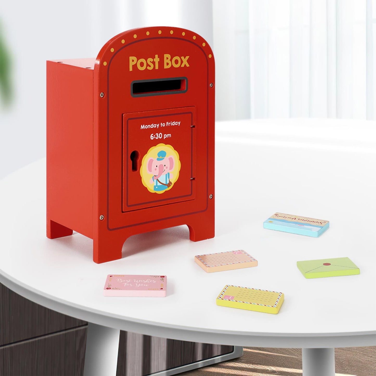 Wooden Elephant Post Box with Letters – Pretend Play Toy