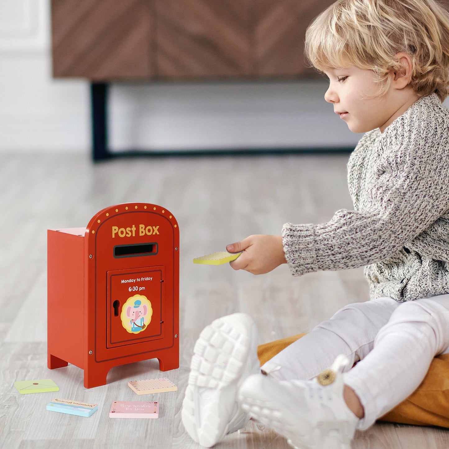 Wooden Elephant Post Box with Letters – Pretend Play Toy