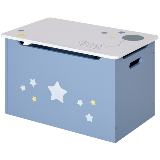 Kids’ Blue & White Toy Storage Chest with Safety Gas Hinge – “Sweet Hugs” Design