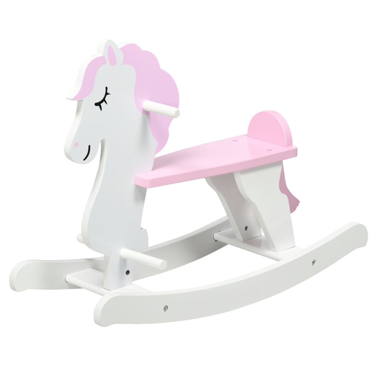 Adorable Pink Kids' Wooden Rocking Horse with Handlebar & Pedals - Safe Fun!
